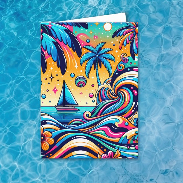 Fun Whimsical Psychedelic Sailboat Birthday Card (Creator Uploaded)