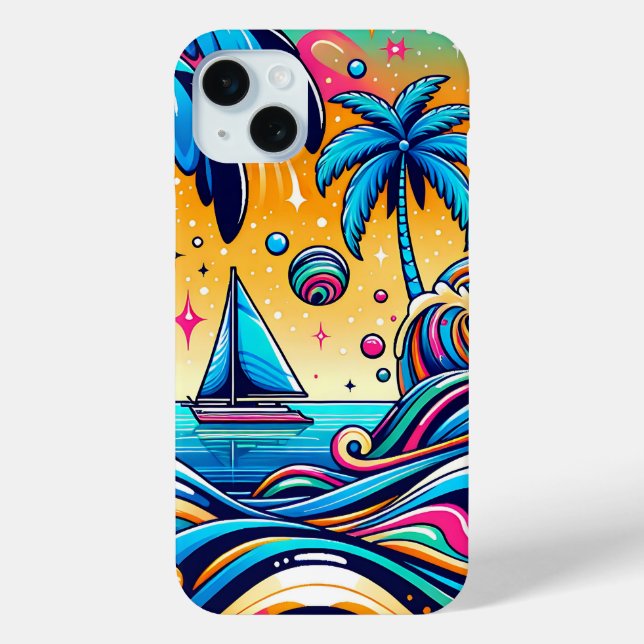 Fun Whimsical Psychedelic Sailboat  Case-Mate iPhone Case (Back)