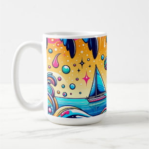 Fun Whimsical Psychedelic Sailboat Coffee Mug
