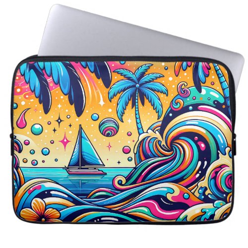 Fun Whimsical Psychedelic Sailboat  Laptop Sleeve