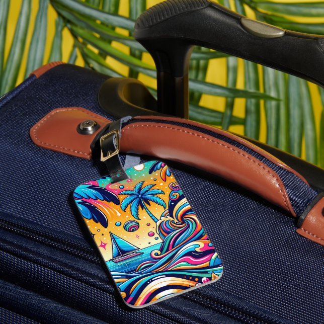 Fun Whimsical Psychedelic Sailboat  Luggage Tag (Front Insitu 1)