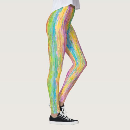 Fun Whimsical Rainbow Colors Stripes Art Pattern Leggings
