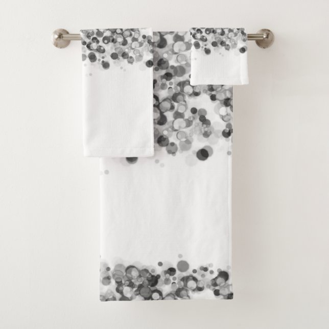 Fun Whimsical Silver Black Circles on White Towel (Insitu)