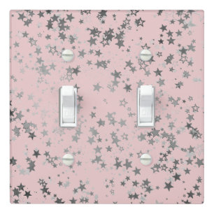 Fun Whimsical Silver Stars on Pink Light Switch Cover