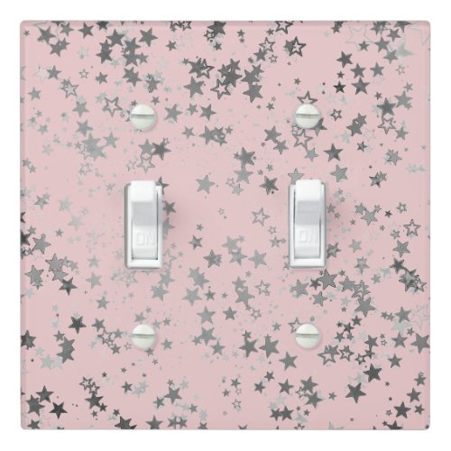 Fun Whimsical Silver Stars on Pink Light Switch Cover