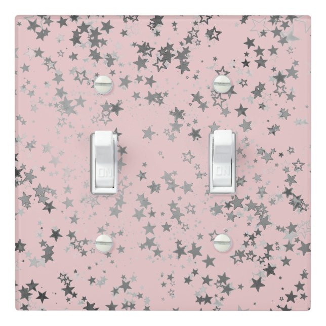 Fun Whimsical Silver Stars on Pink Light Switch Cover (In Situ)