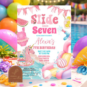 Fun Whimsical Slide into Pool Birthday Invitation