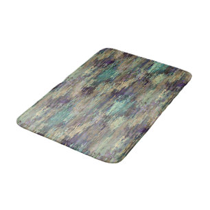 Fun Whimsical Violet Purple Taupe Teal Stripes Art Bathroom Mat