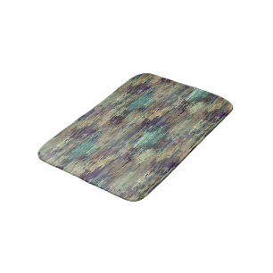 Fun Whimsical Violet Purple Taupe Teal Stripes Art Bathroom Mat