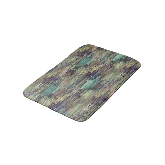Fun Whimsical Violet Purple Taupe Teal Stripes Art Bathroom Mat (Angled)