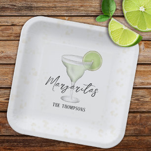 Fun Whimsical Watercolor Margarita Cocktail Drink Paper Plates