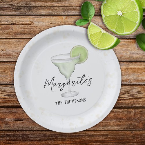 Fun Whimsical Watercolor Margarita Cocktail Drink Paper Plates