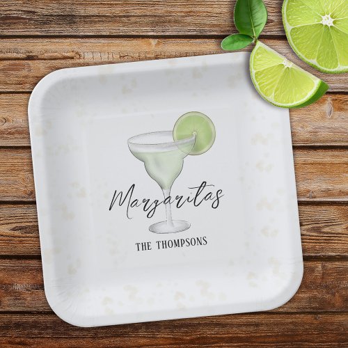 Fun Whimsical Watercolor Margarita Cocktail Drink Paper Plates