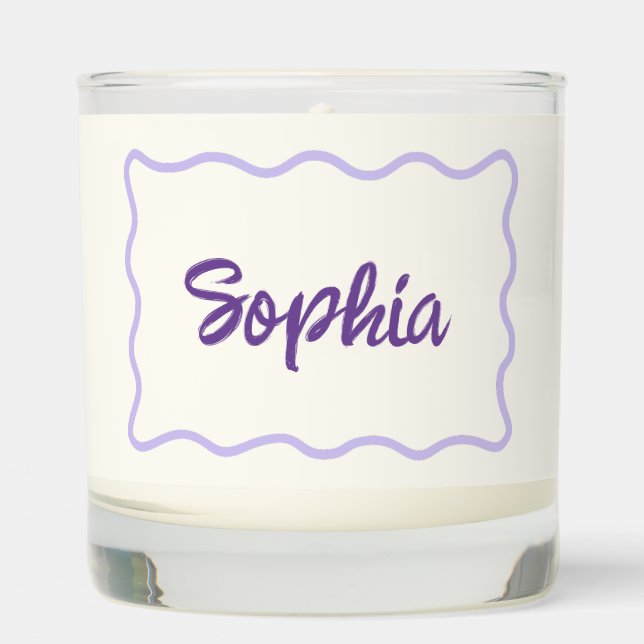 Fun Whimsical Wavy Border Custom Handwritten Name  Scented Candle (Front)