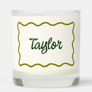 Fun Whimsical Wavy Border Custom Handwritten Name Scented Candle