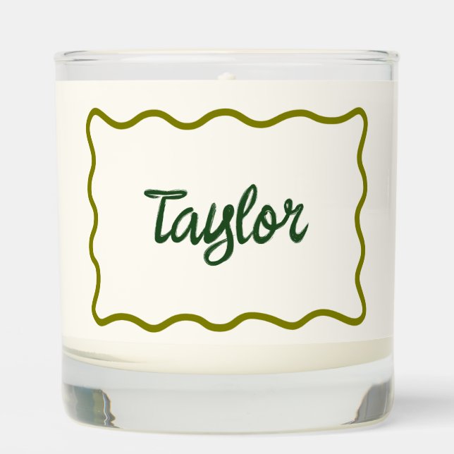 Fun Whimsical Wavy Border Custom Handwritten Name  Scented Candle (Front)