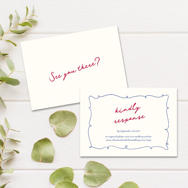 Fun Whimsical Wavy Bright Border & Script Wedding RSVP Card (Creator Uploaded)