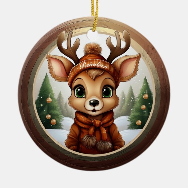 Fun Whimsical Winter Wildlife Christmas Decor  Cer Ceramic Ornament (Front)