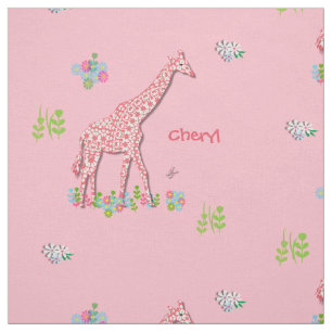 Fun Whimsy Pink Patterned Giraffes Personalized Fabric