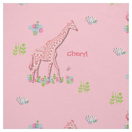 Fun Whimsy Pink Patterned Giraffes Personalized Fabric