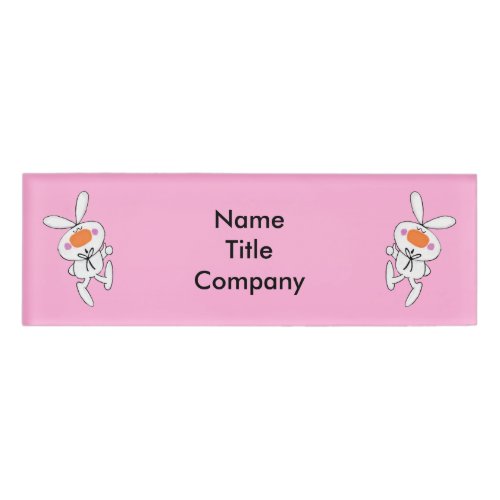 Fun Whistling white Bunnies on Hot Pink Name Tag