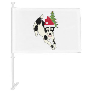 Fun White and Black Dog in Santa Hat   Car Flag