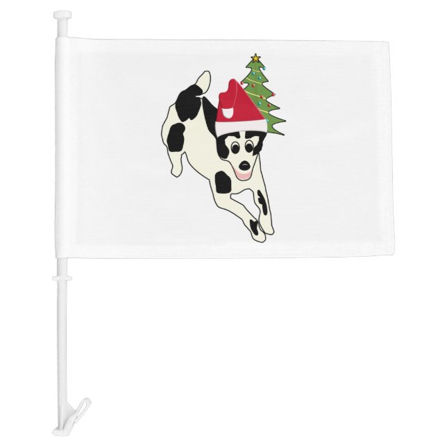 Fun White and Black Dog in Santa Hat   Car Flag (Front)