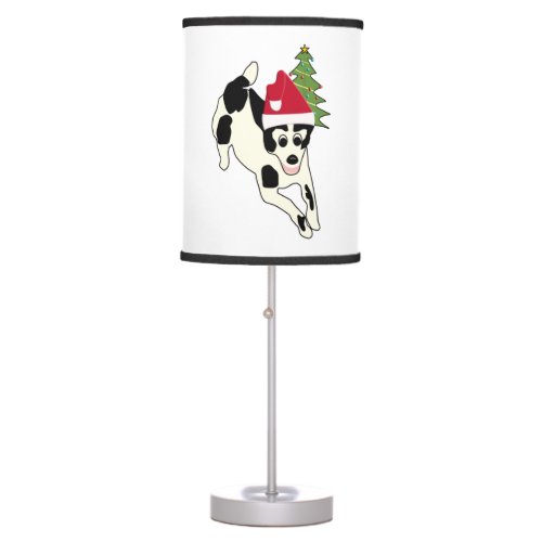 Fun White and Black Dog in Santa Hat   Table Lamp