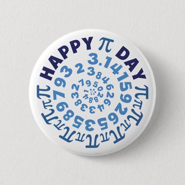 Fun White and Blue Happy Pi Day Round Button (Front)