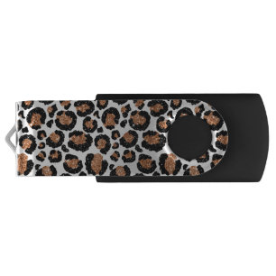 Fun White and Gold Foil Cheetah Pattern Flash Drive
