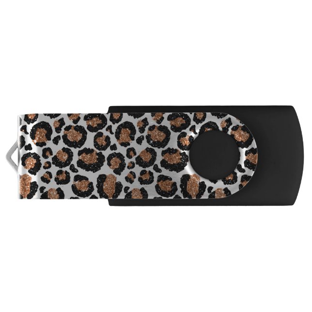 Fun White and Gold Foil Cheetah Pattern Flash Drive (Back)