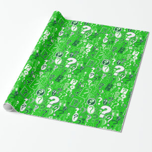 Fun White and Green Pattern of Question Marks Wrapping Paper