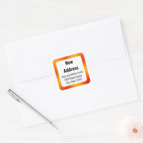 Fun White and Orange Gradient Moving Announcement Square Sticker