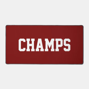 Fun White Athletic CHAMPS Text On Vintage Red Desk Mat