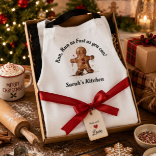 Fun, White, Black & Brown Cute Gingerbread man Apron