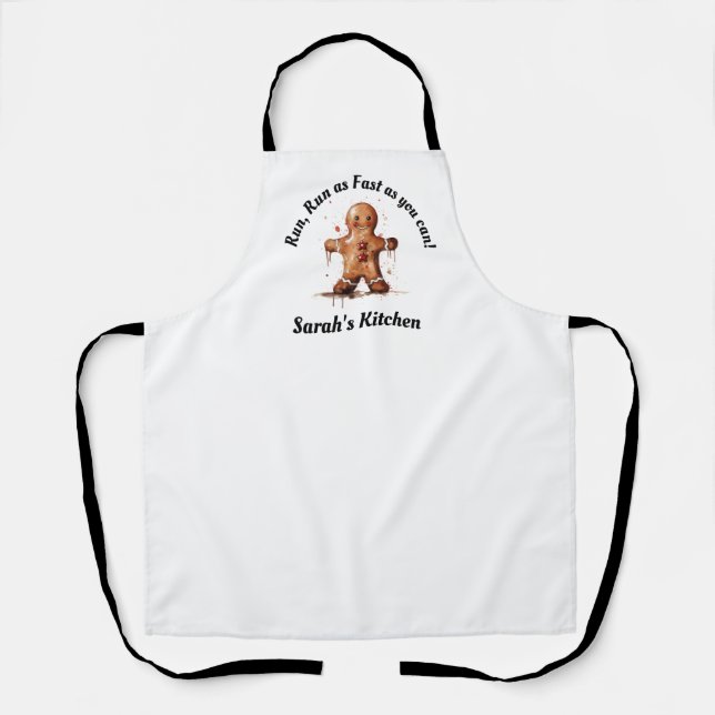 Fun, White, Black & Brown Cute Gingerbread man Apron (Front)