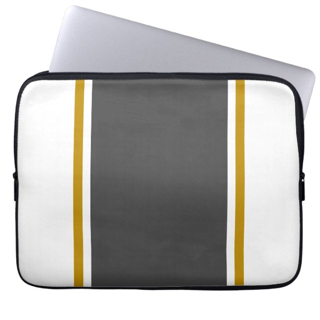 Fun White Bold Dark Gray Wide Center Pinstripes Laptop Sleeve (Front)