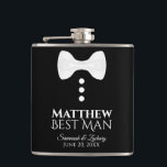 Fun White Bow Tie Tuxedo Best Man Wedding Flask<br><div class="desc">These fun liquor flasks are designed specially for the best man. They feature a fun design of a white tie with three buttons on a black background, conjuring the idea of a tuxedo. The text reads "Best Man" and has a space for his name as well as the wedding couple...</div>