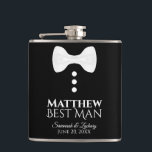 Fun White Bow Tie Tuxedo Best Man Wedding Flask<br><div class="desc">These fun liquor flasks are designed specially for the best man. They feature a fun design of a white tie with three buttons on a black background, conjuring the idea of a tuxedo. The text reads "Best Man" and has a space for his name as well as the wedding couple...</div>