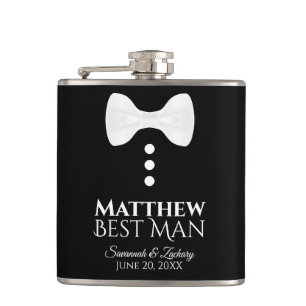 Fun White Bow Tie Tuxedo Best Man Wedding Flask