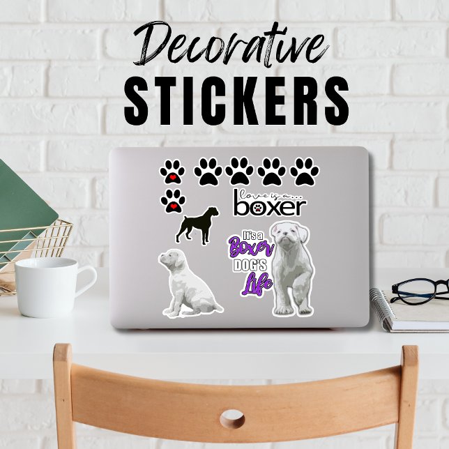 Fun White Boxer Dog Puppy Stickers (Fun White Boxer dog stickers for your laptop, water bottle, or even your car. )