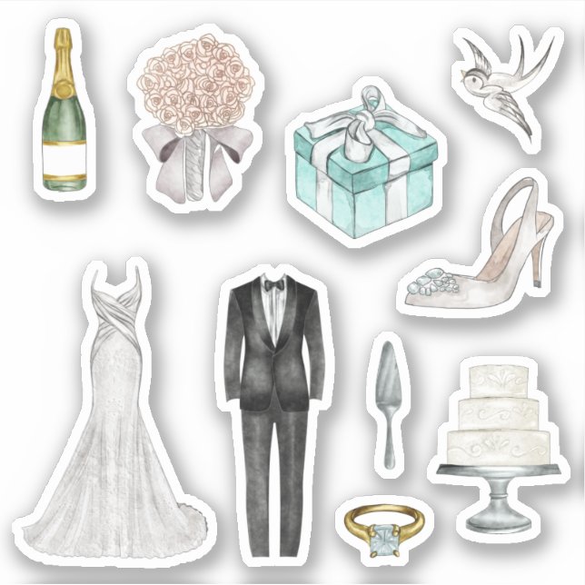 Fun White Bride Groom Wedding Planner Sticker (Front)