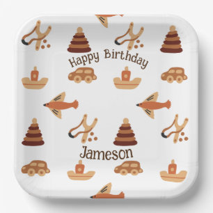 Fun White Brown Kids Toy Car Plane Boat Birthday Paper Plates