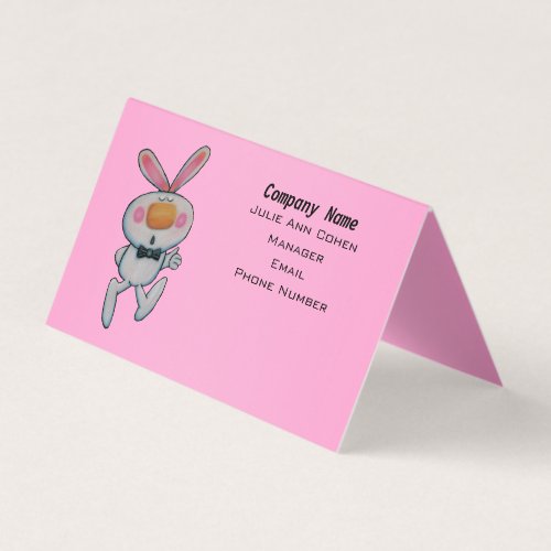 Fun White Bunny Rabbit Thumbs Up Sign Pink Business Card