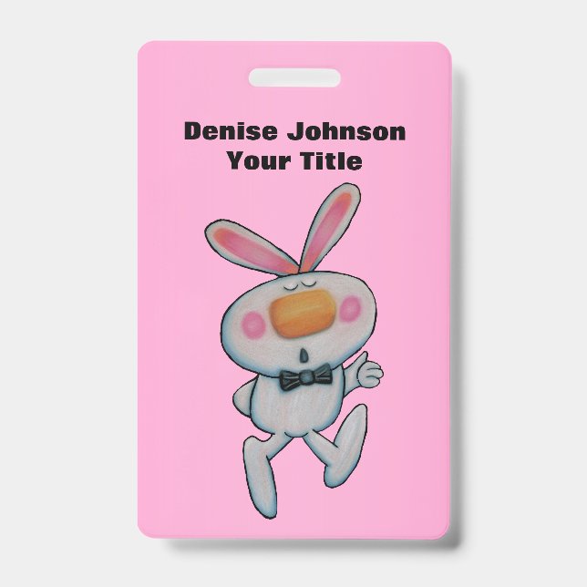 Fun White Bunny Thumbs Up sign Bow Tie Pink Badge (Front)