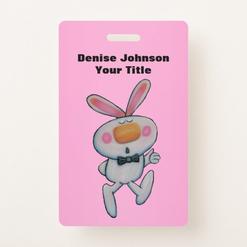 Fun White Bunny Thumbs Up sign Bow Tie Pink Badge