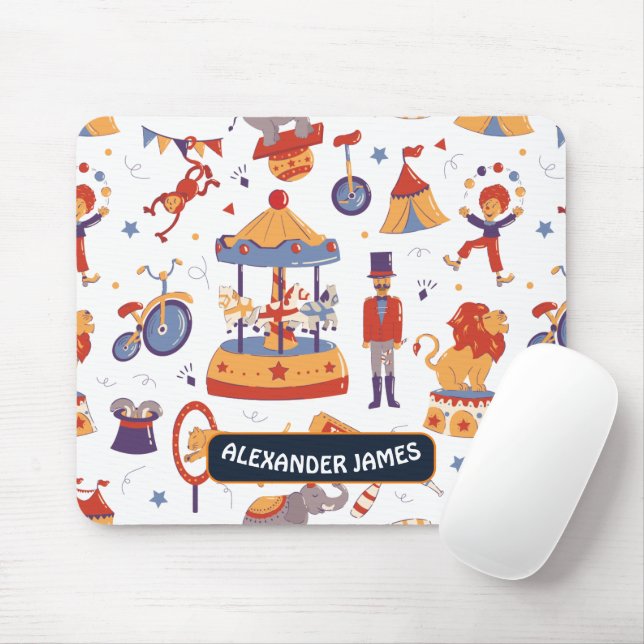 Fun White Carnival Kids School Circus Pattern  Mouse Pad (With Mouse)