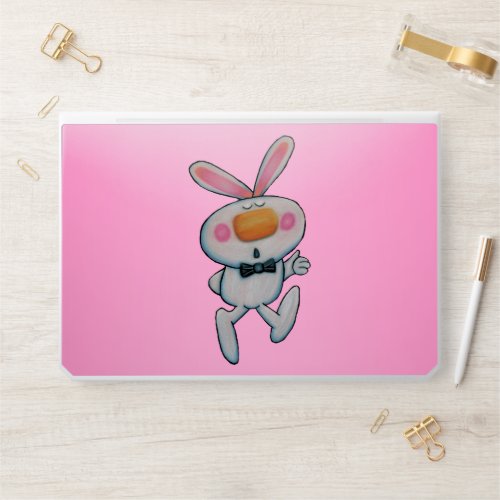 Fun White Cartoon Bunny Bow Tie Thumps Up Pink HP Laptop Skin