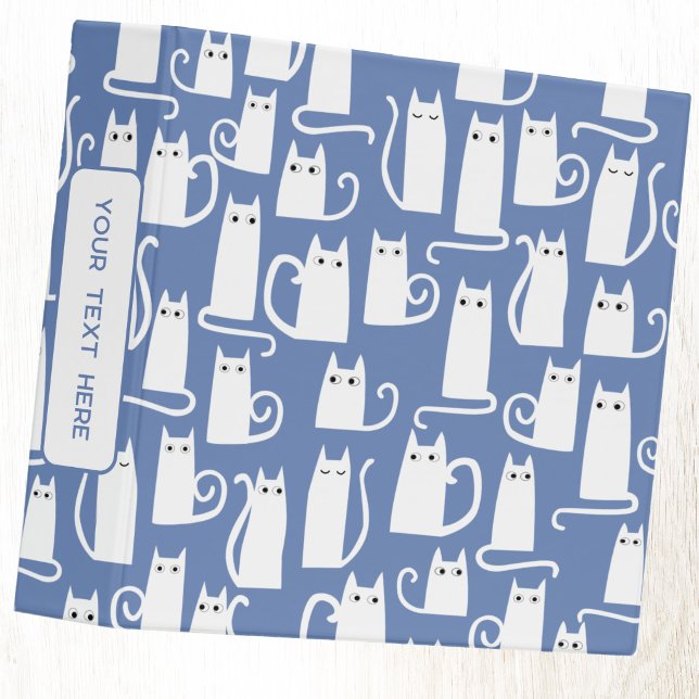 Fun White Cat Animal Lover 3 Ring Binder (Fun white cat personalized custom text binder)