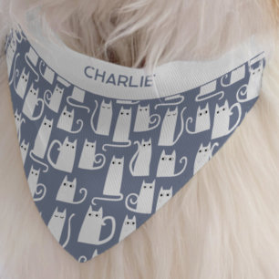 Fun White Cat Personalized Name Pet Bandana Collar